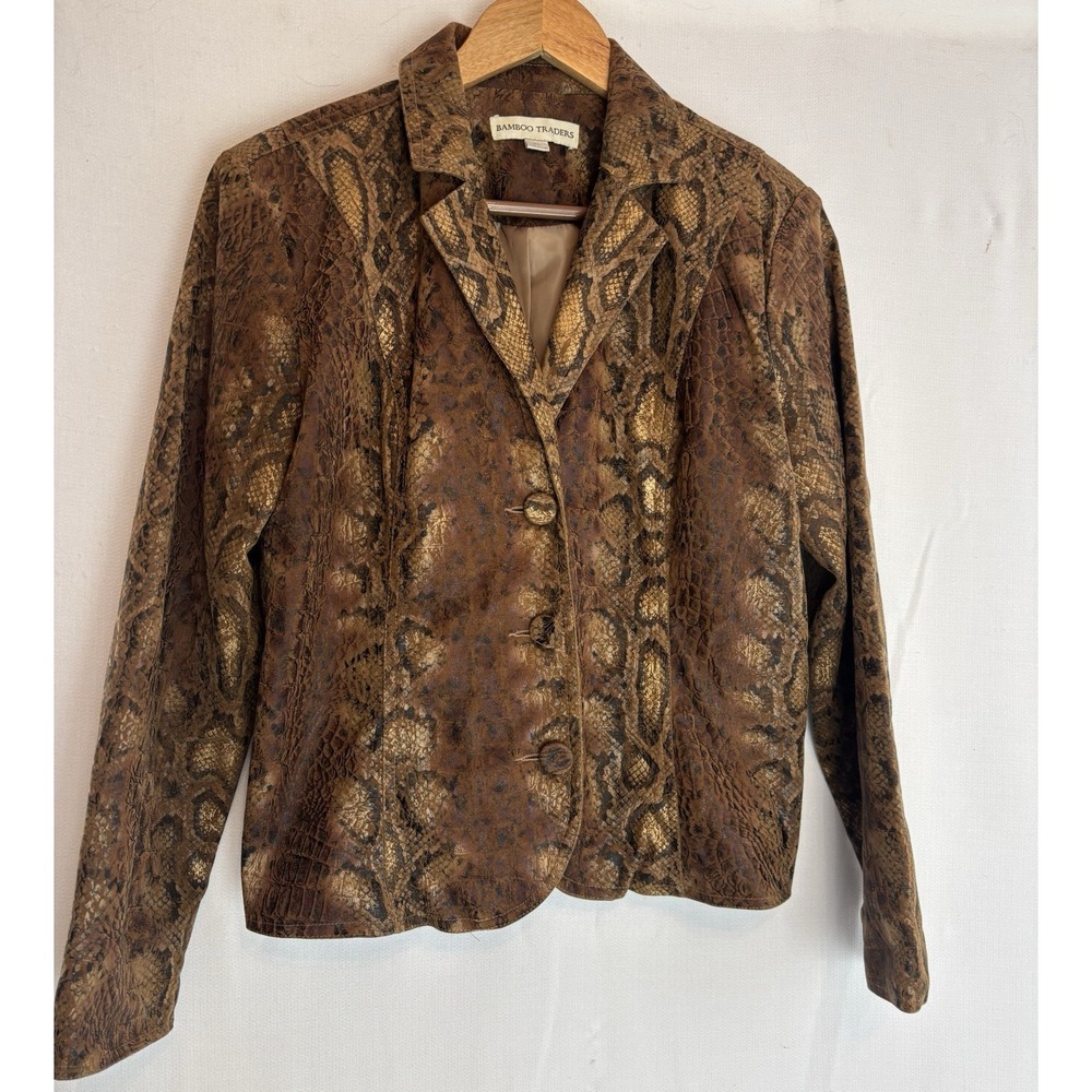 Bamboo Traders Jacket‎ Womens size PS  Faux Suede Snake Print Button Western
